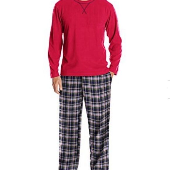 Izod Flannel Pants & Fleece Tee Pajama Set L, Red - Picture 1 of 4